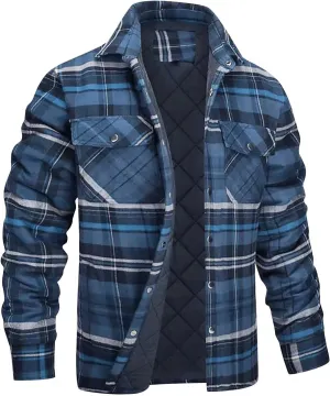 Muscularfit Plaid Jacket Coats for Men Causal Fashion Fleece Lined Button Down Sweaters Warm Lattice Turn-Down Collar Jacket