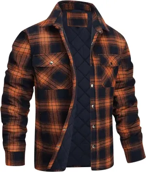 Muscularfit Plaid Jacket Coats for Men Causal Fashion Fleece Lined Button Down Sweaters Warm Lattice Turn-Down Collar Jacket
