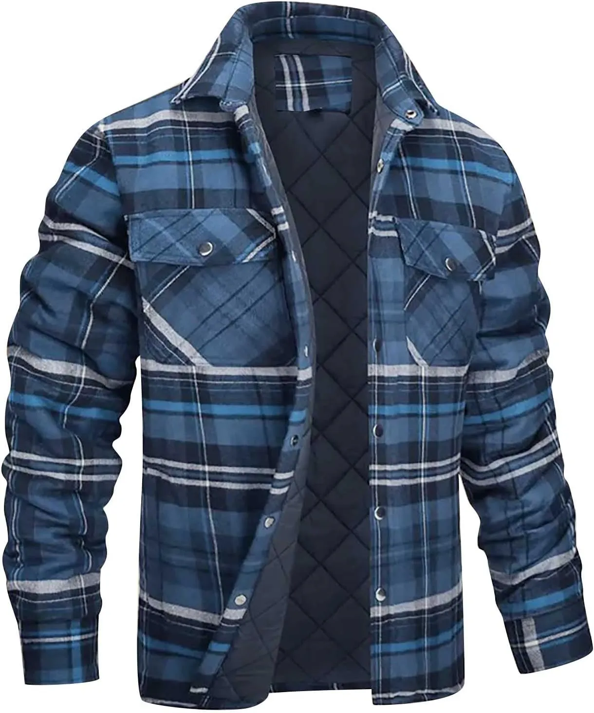 Muscularfit Plaid Jacket Coats for Men Causal Fashion Fleece Lined Button Down Sweaters Warm Lattice Turn-Down Collar Jacket