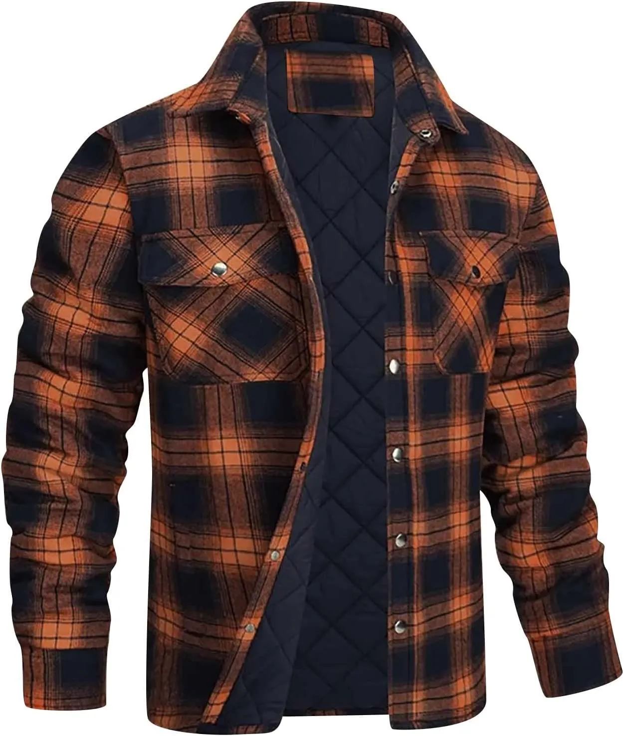 Muscularfit Plaid Jacket Coats for Men Causal Fashion Fleece Lined Button Down Sweaters Warm Lattice Turn-Down Collar Jacket