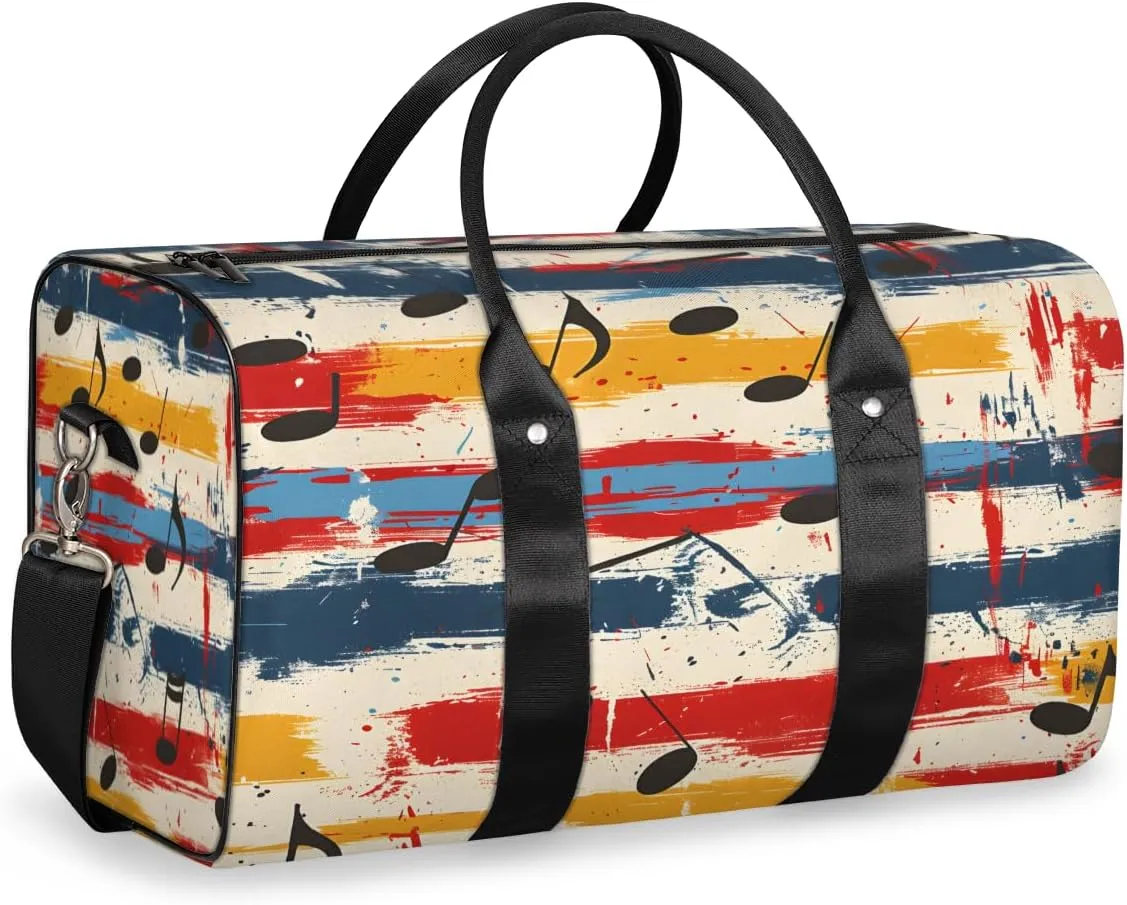 Music Note Travel Duffle Bag, Sports Gym Bags for Women Men, Carry On Weekender Overnight Bag, Music Themed Workout Hospital Airplane Trips Bag