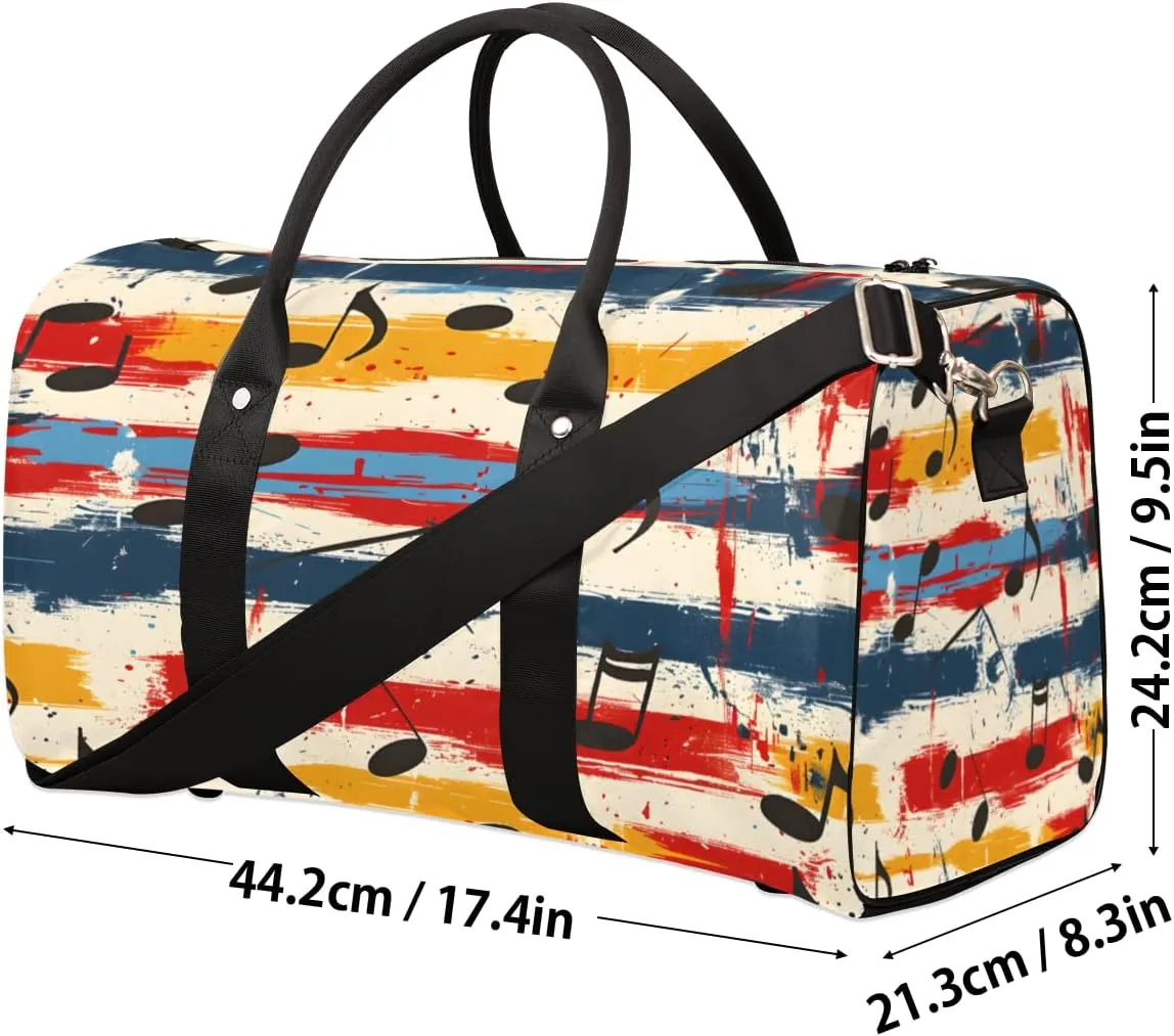 Music Note Travel Duffle Bag, Sports Gym Bags for Women Men, Carry On Weekender Overnight Bag, Music Themed Workout Hospital Airplane Trips Bag