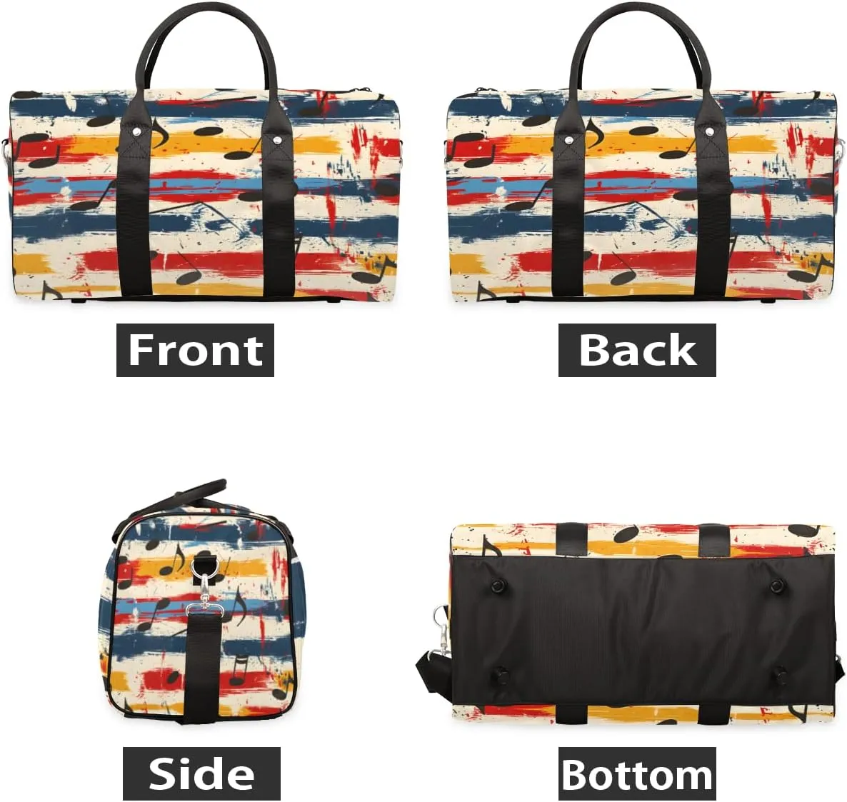 Music Note Travel Duffle Bag, Sports Gym Bags for Women Men, Carry On Weekender Overnight Bag, Music Themed Workout Hospital Airplane Trips Bag
