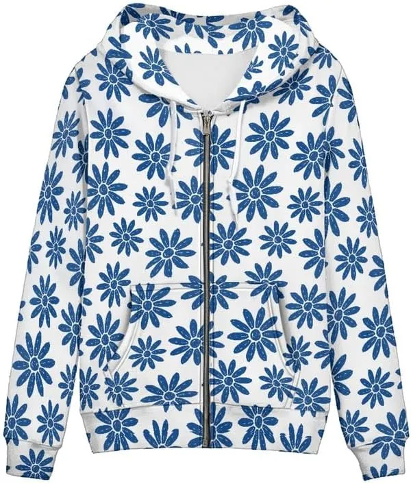 Musical Notes Women's Zip Up Hoodies Cute Pig Casual Comfy Pullover Boho Mandala Dragonfly Long Sleeve Sweatshirt