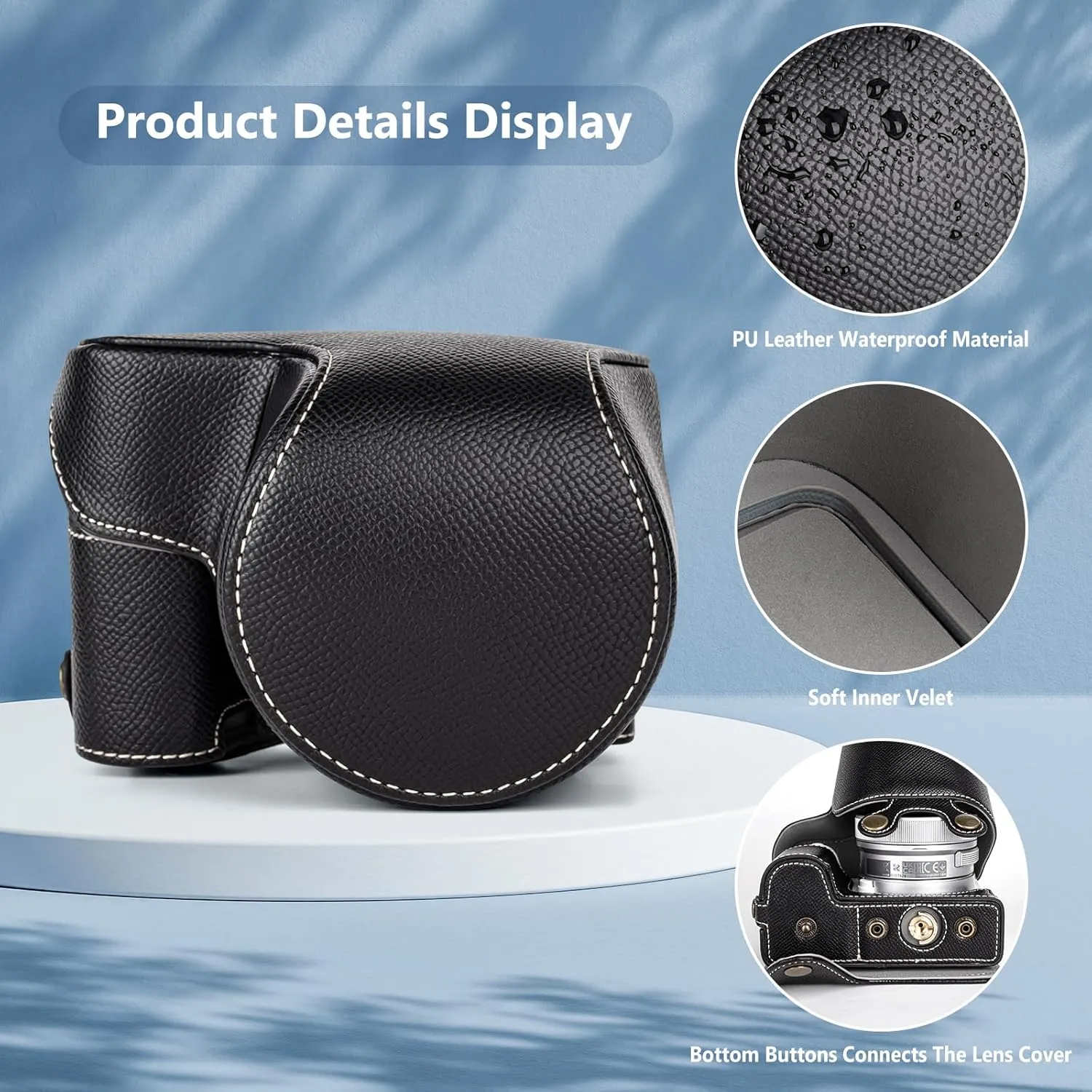 MUZIRI KINOKOO Camera Case for Sony ZV-E10 II, PU Leather Protective Case for Sony Alpha ZV-E10 II/ZVE10 II Camera with 16-50mm Lens - Removable Case with Shoulder Strap & Storage Pocket - Black