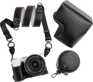 MUZIRI KINOKOO Camera Case for Sony ZV-E10 II, PU Leather Protective Case for Sony Alpha ZV-E10 II/ZVE10 II Camera with 16-50mm Lens - Removable Case with Shoulder Strap & Storage Pocket - Black