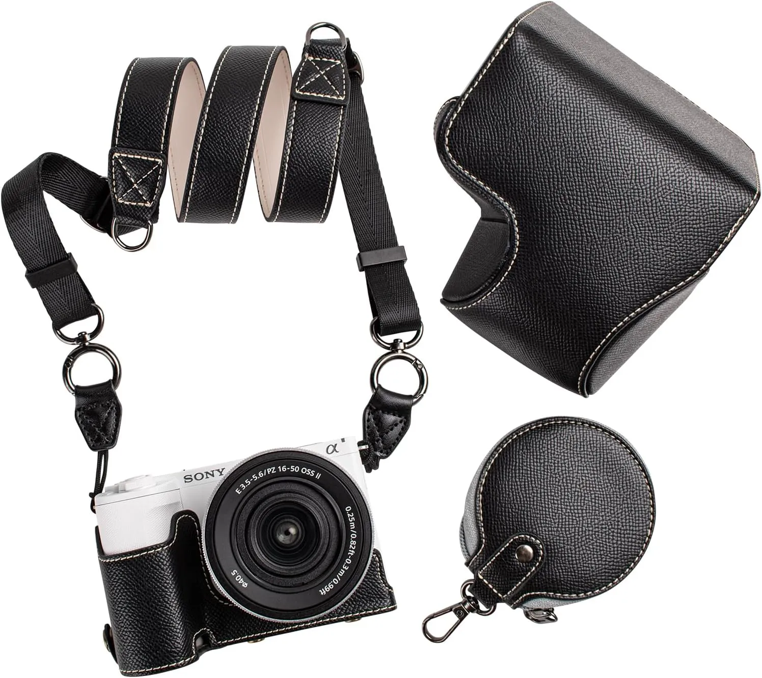 MUZIRI KINOKOO Camera Case for Sony ZV-E10 II, PU Leather Protective Case for Sony Alpha ZV-E10 II/ZVE10 II Camera with 16-50mm Lens - Removable Case with Shoulder Strap & Storage Pocket - Black