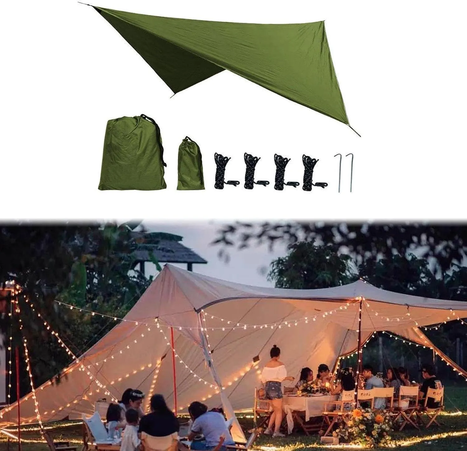 MYCENSE Camping Tarp Hammock Canopy Lightweight Sun Protection Large Tent Tarp Rain Awning for Backyard Outdoor Beach Travel Fishing, Green