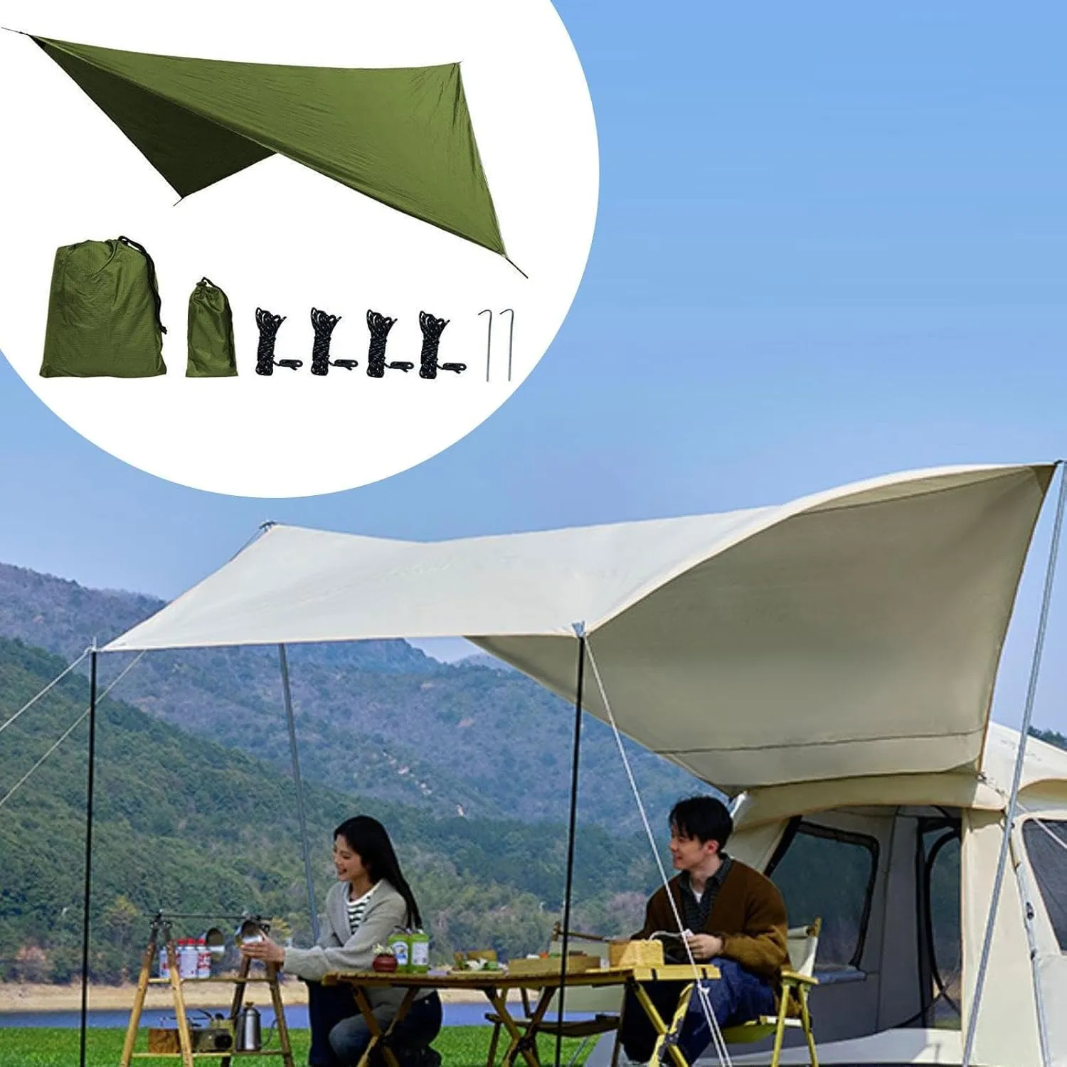 MYCENSE Camping Tarp Hammock Canopy Lightweight Sun Protection Large Tent Tarp Rain Awning for Backyard Outdoor Beach Travel Fishing, Green