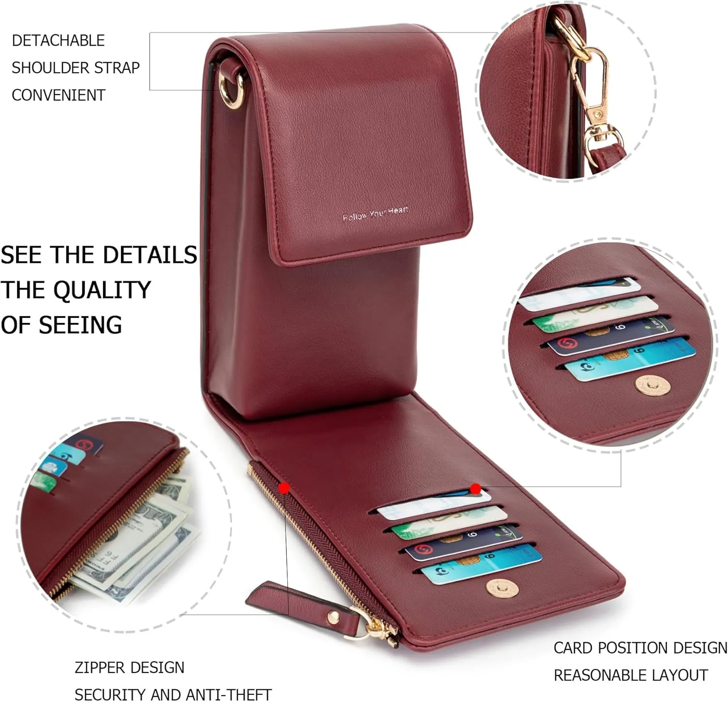 myfrdiay Roomy Pocket Small Crossbody Purse for Women, Flap Mini Shoulder Bag with 4 Credit Slots