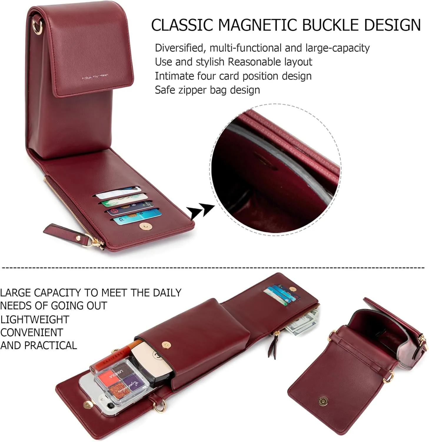 myfrdiay Roomy Pocket Small Crossbody Purse for Women, Flap Mini Shoulder Bag with 4 Credit Slots
