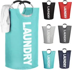 Mziart 90L Large Collapsible Laundry Hamper Laundry Basket with Alloy Handles for College, Camping and Home, Heavy Duty and Durable Thicken Foldable Clothes Storage Washing Bag (Blue)