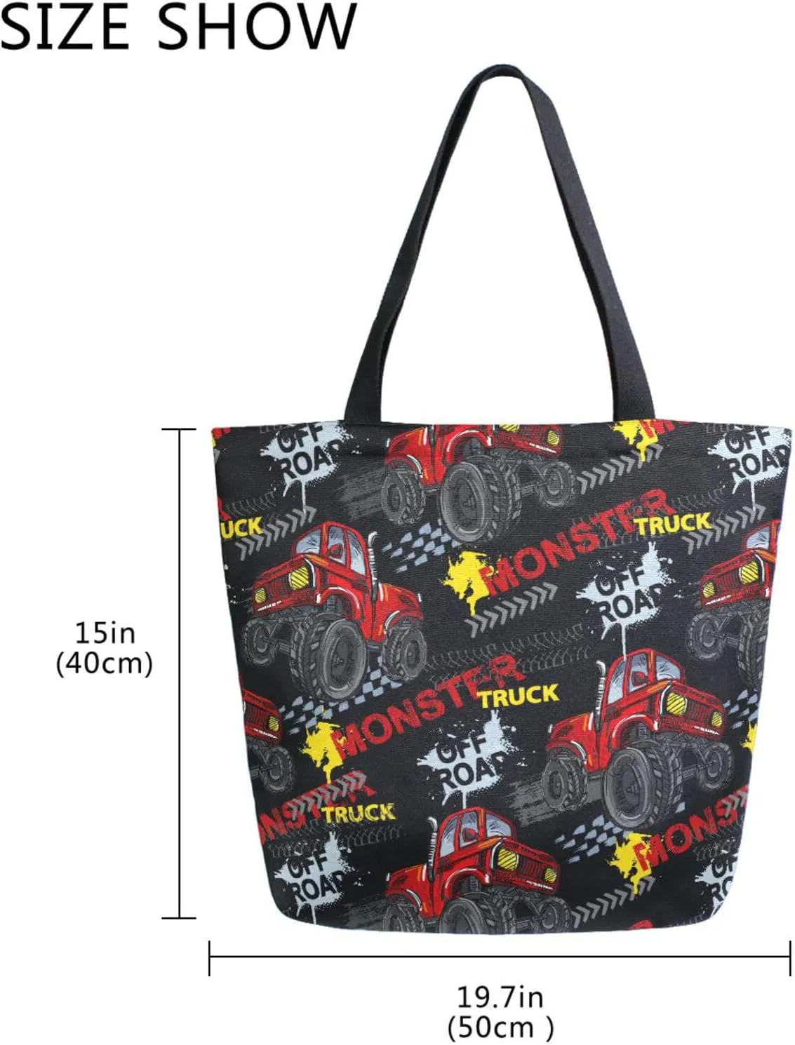 Naanle Canvas Tote Bag Large Women Casual Shoulder Bag Handbag Monster Trucks Canvas Tote Bag Reusable Grocery Shopping Cloth Bags Beach Bag for Womens