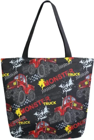 Naanle Canvas Tote Bag Large Women Casual Shoulder Bag Handbag Monster Trucks Canvas Tote Bag Reusable Grocery Shopping Cloth Bags Beach Bag for Womens