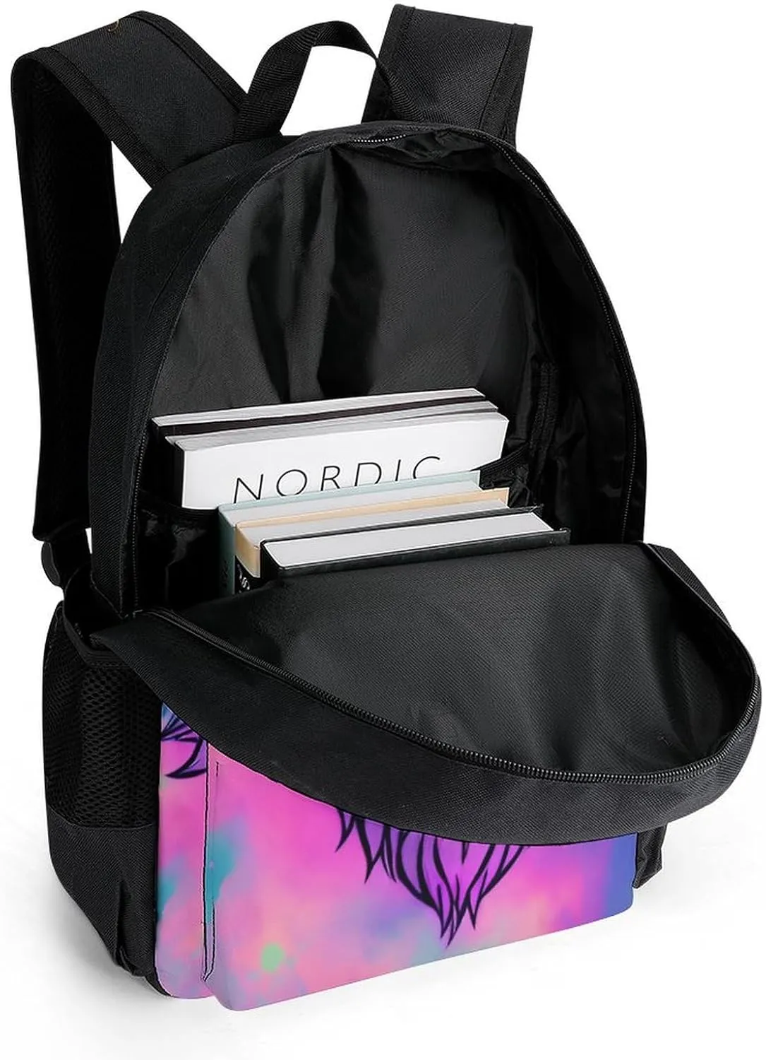 Naive Wolf Head Pink Art Daypack Backpack Polyester Anti-Theft Multipurpose Bookbag Big Capacity Travel Hiking & Camping Rucksack With Smooth Zippers