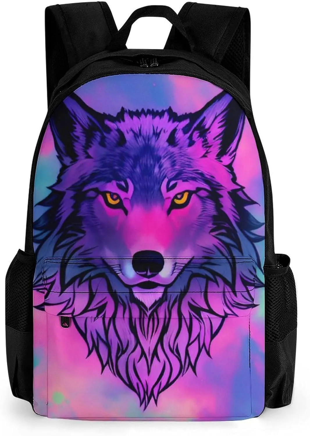 Naive Wolf Head Pink Art Daypack Backpack Polyester Anti-Theft Multipurpose Bookbag Big Capacity Travel Hiking & Camping Rucksack With Smooth Zippers