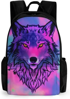 Naive Wolf Head Pink Art Daypack Backpack Polyester Anti-Theft Multipurpose Bookbag Big Capacity Travel Hiking & Camping Rucksack With Smooth Zippers