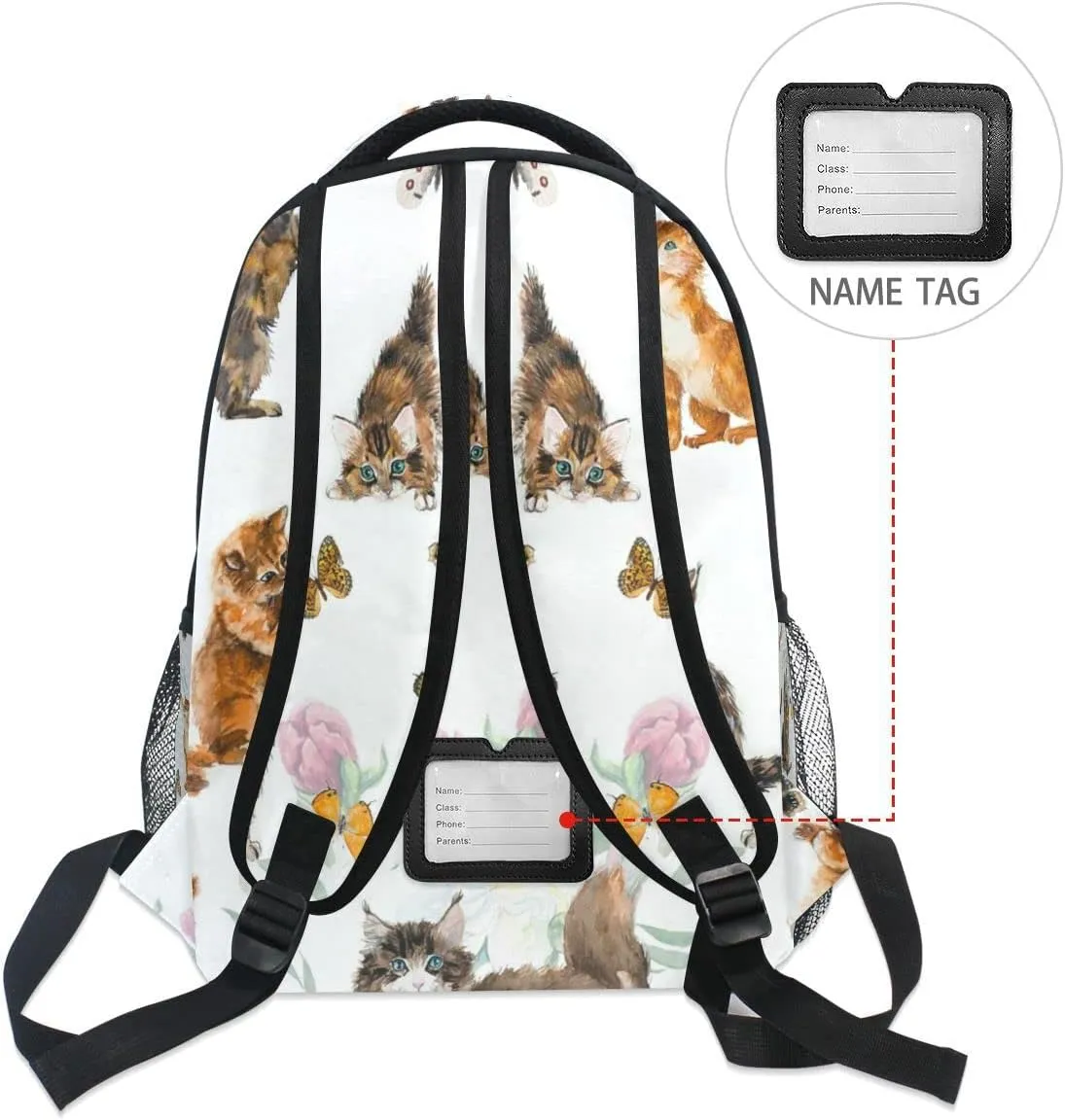 Nander Custom You Name Lovely Butterfly Cat Backpack,Casual Daypacks Outdoor Sports Rucksack School Shoulder Bag for Men Women Boys Girls-12x7.3x16.9in