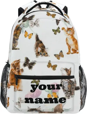 Nander Custom You Name Lovely Butterfly Cat Backpack,Casual Daypacks Outdoor Sports Rucksack School Shoulder Bag for Men Women Boys Girls-12x7.3x16.9in