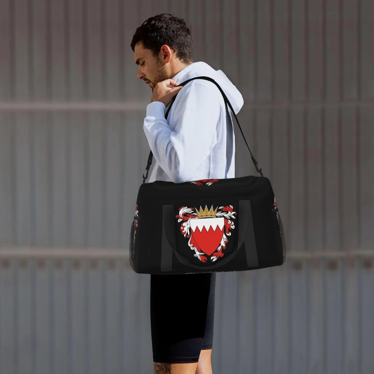 National Emblem Of Bahrain Travel Duffel Bag Large Foldable Waterproof Overnight Bag For Beach Swim Bags Pool Sports Gym