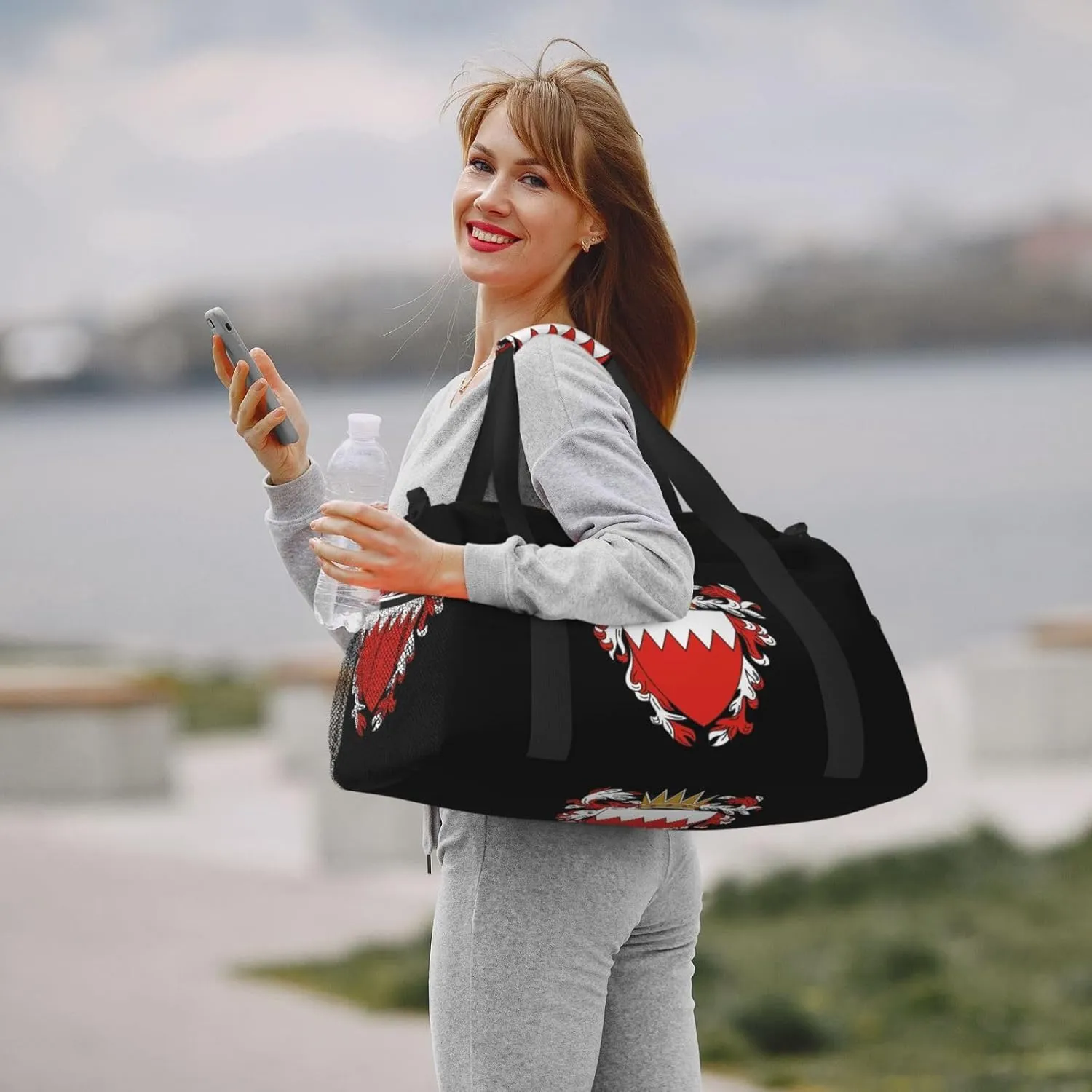 National Emblem Of Bahrain Travel Duffel Bag Large Foldable Waterproof Overnight Bag For Beach Swim Bags Pool Sports Gym