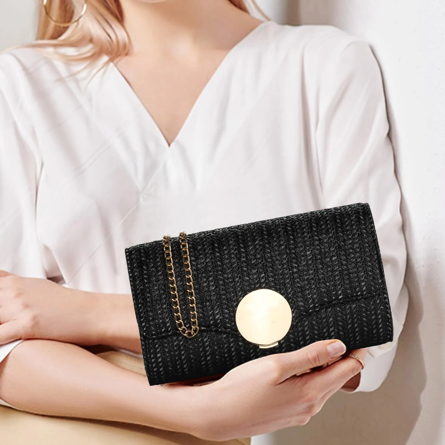 Natural Straw Woven Clutch Purse, Summer Beach Bag Wallet