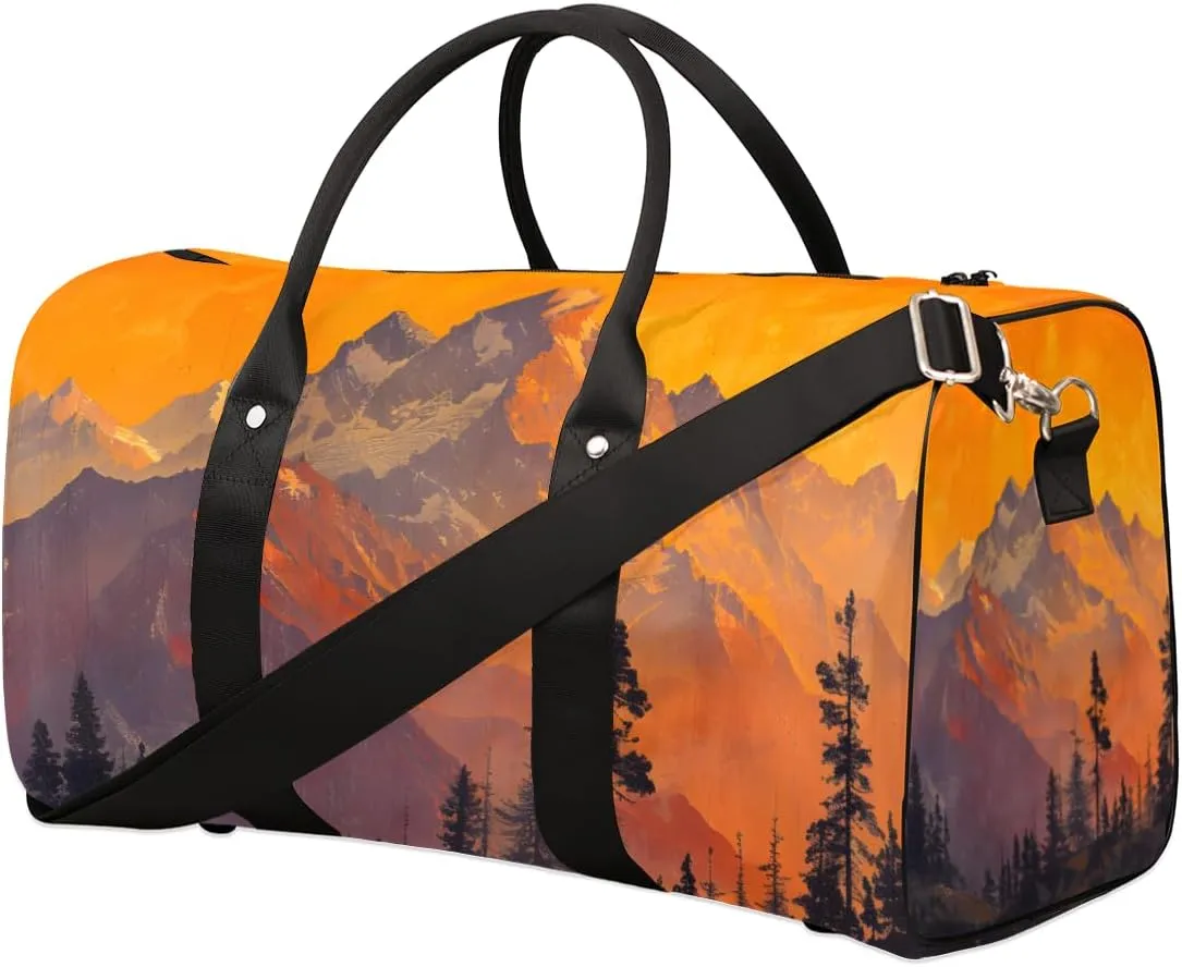 Nature Mountain Travel Duffle Bag for Women Men Gym Duffel Foldable Bag Waterproof Weekender Pine Tree Forest Duffle Tote