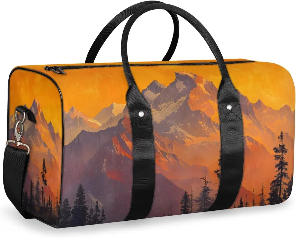 Nature Mountain Travel Duffle Bag for Women Men Gym Duffel Foldable Bag Waterproof Weekender Pine Tree Forest Duffle Tote