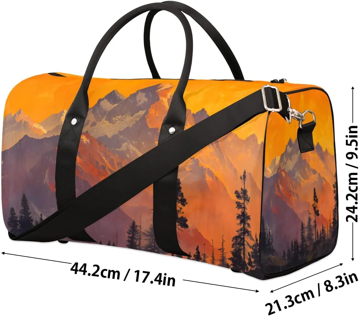 Nature Mountain Travel Duffle Bag for Women Men Gym Duffel Foldable Bag Waterproof Weekender Pine Tree Forest Duffle Tote