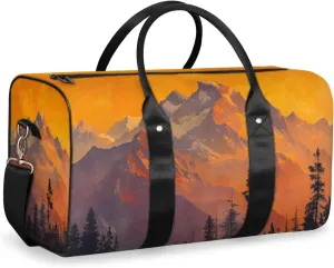 Nature Mountain Travel Duffle Bag for Women Men Gym Duffel Foldable Bag Waterproof Weekender Pine Tree Forest Duffle Tote