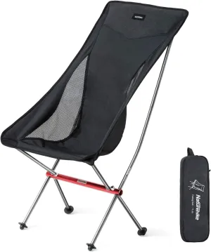 Naturehike Folding Camping Chair, Lightweight High Back Portable Compact Chair, Large Heavy Duty 330lbs for Adults, Hiking Camp Backpacking Beach Picnic Fishing with Storage Bag, Black