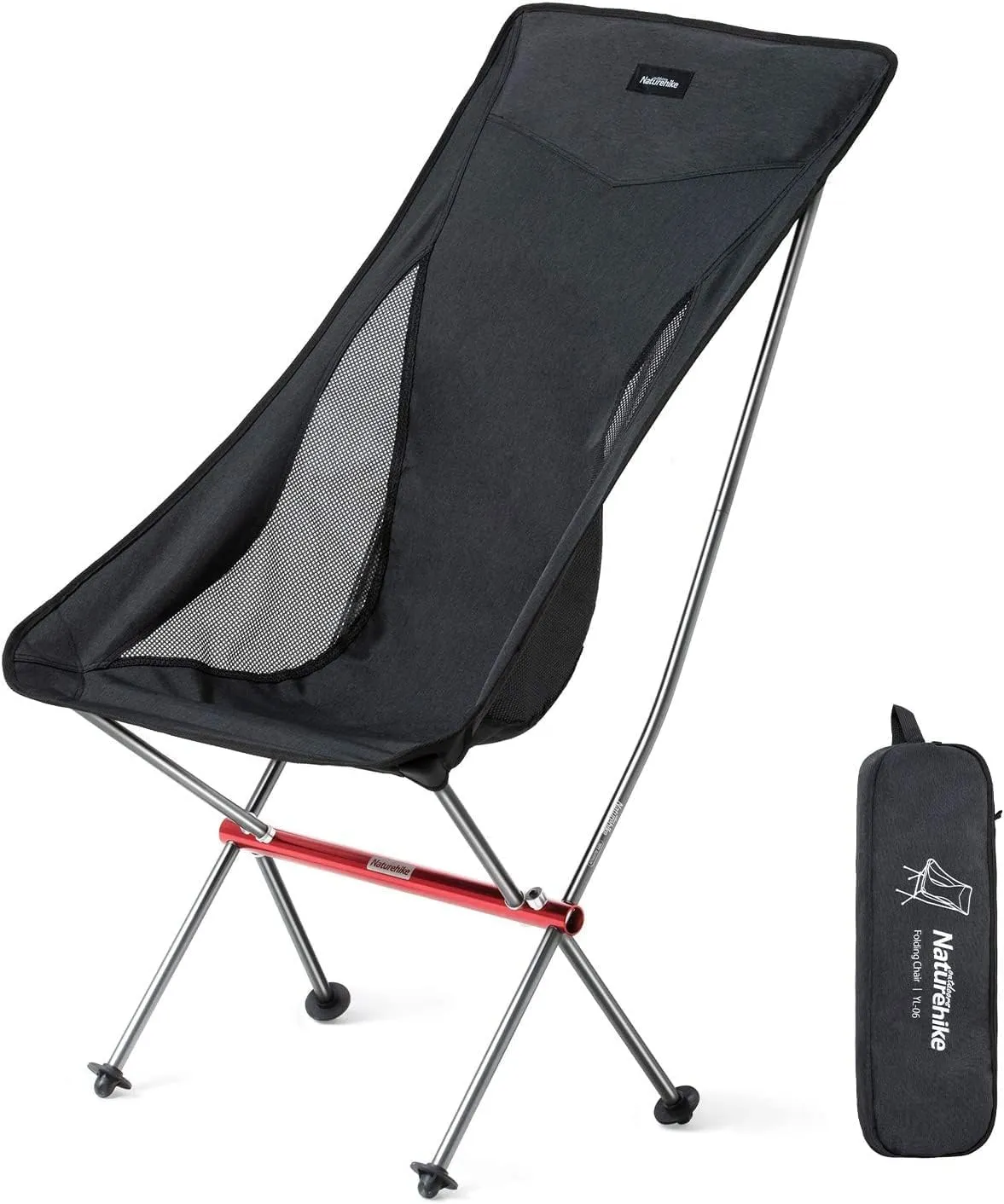 Naturehike Folding Camping Chair, Lightweight High Back Portable Compact Chair, Large Heavy Duty 330lbs for Adults, Hiking Camp Backpacking Beach Picnic Fishing with Storage Bag, Black