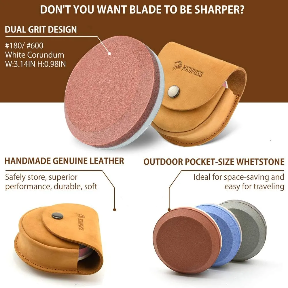 NedFoss Axe Sharpener Tool with Leather Sheath, Sharpening Puck Whetstone Hatchet & Tool Sharpening Stone, Dual Grit Multi-Purpose Sharpener (Red)