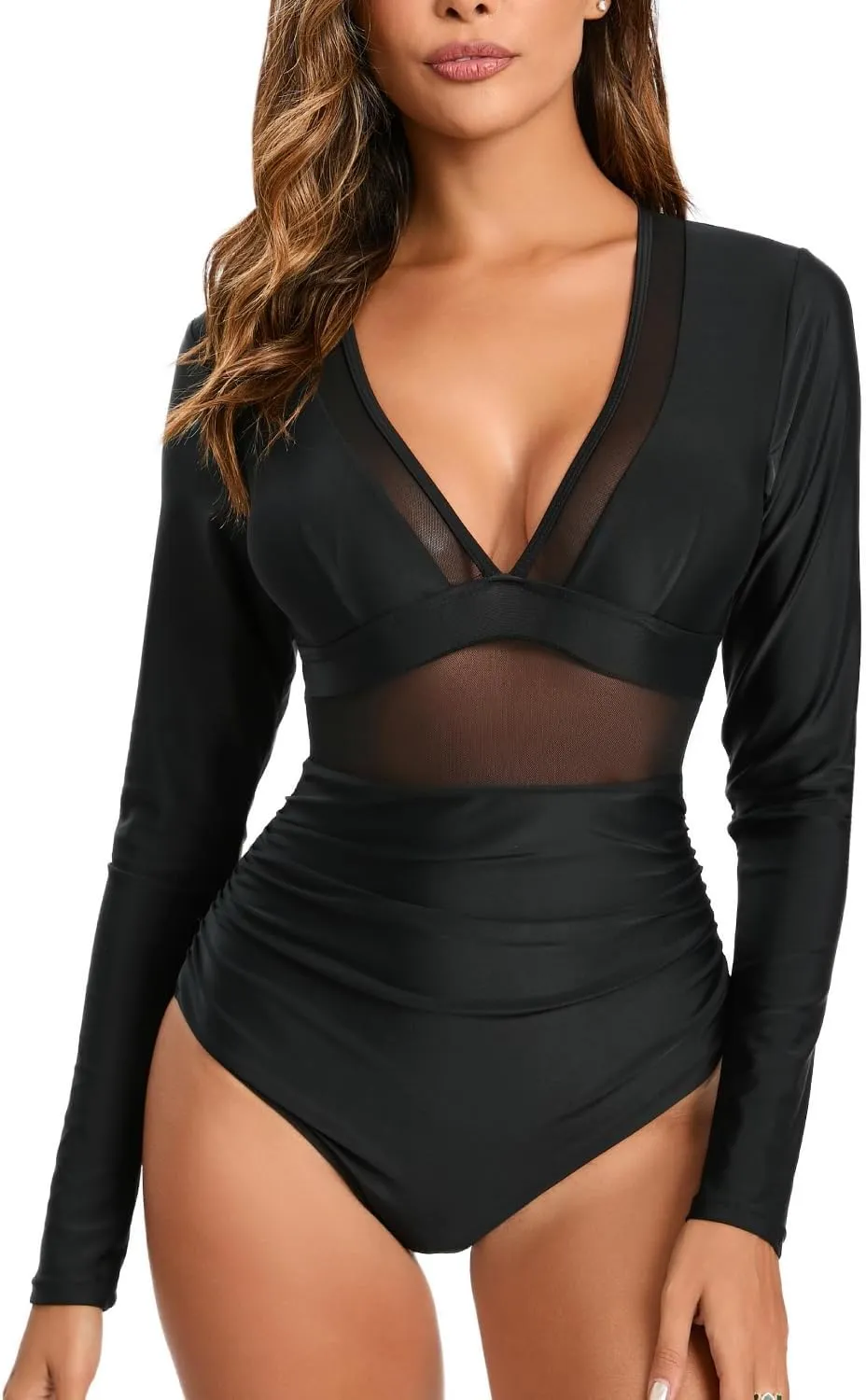 NESY Women's Long Sleeve Rash Guard Swimsuits One Piece Bathing Suit UV Protection Surfing Suit Zipper Printed Swimwear