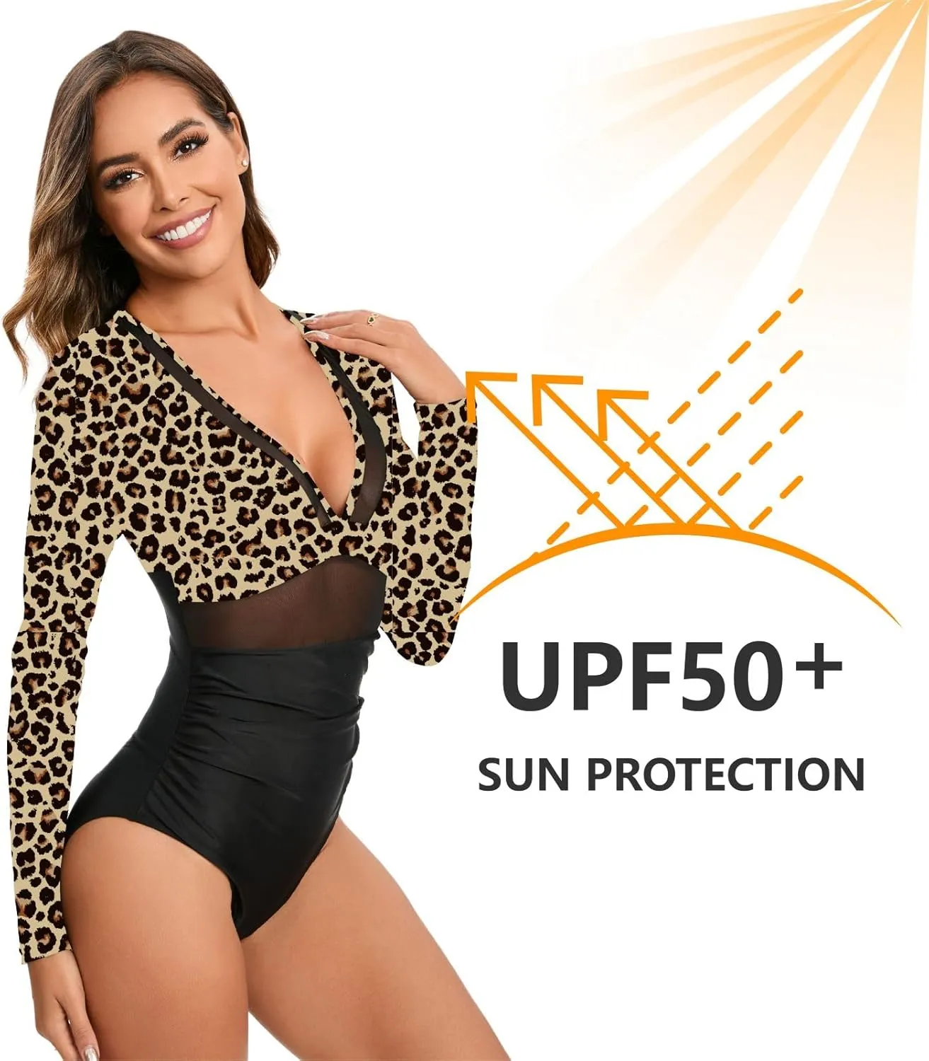 NESY Women's Long Sleeve Rash Guard Swimsuits One Piece Bathing Suit UV Protection Surfing Suit Zipper Printed Swimwear