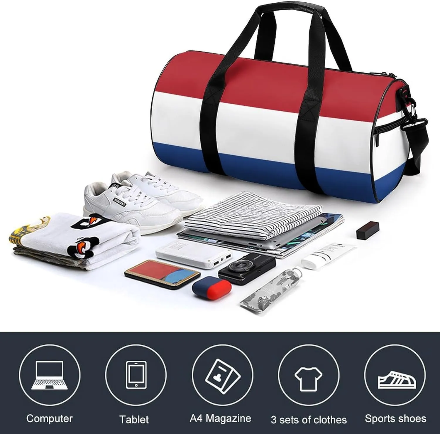 Netherlands Flag Sports Duffel Bag for Women Men with Wet Pocket Gym Bag