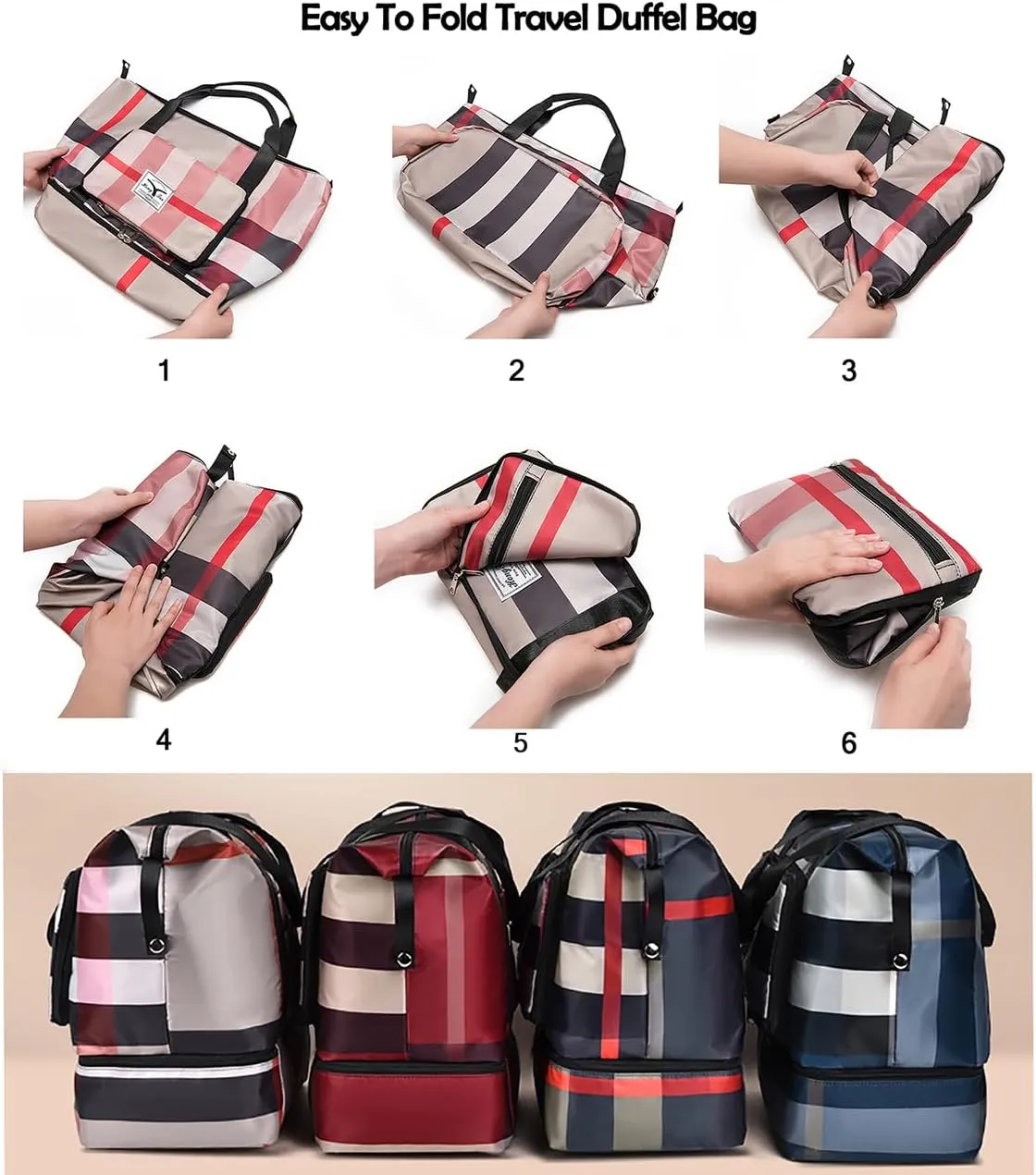 New Foldable Dry/Wet Separation Travel Duffel Bag with Shoe Compartment Large Capacity Folding Weekender Overnight Bag Lightweight Waterproof Gym Tote Bag (F-Blue)