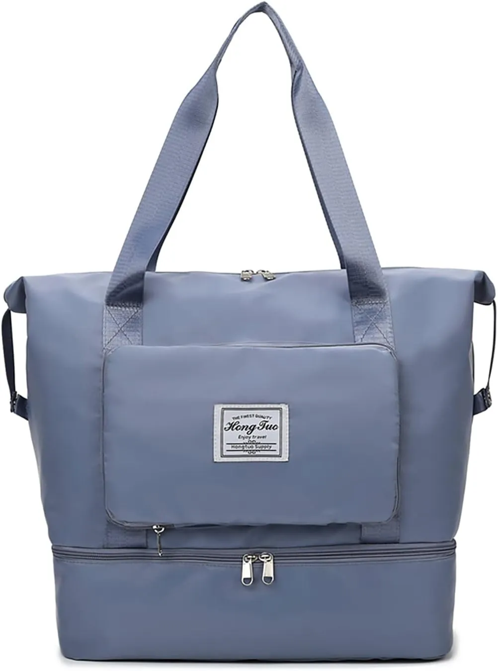 New Foldable Dry/Wet Separation Travel Duffel Bag with Shoe Compartment Large Capacity Folding Weekender Overnight Bag Lightweight Waterproof Gym Tote Bag (F-Blue)