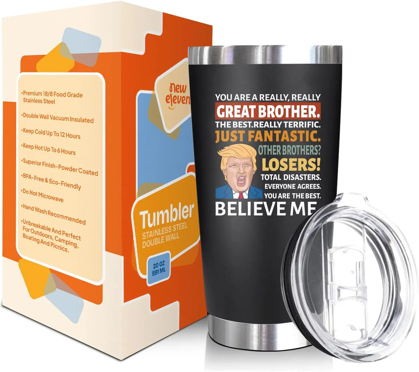 NewEleven Fathers Day Gift For Brother - Brother Birthday Gifts For Big, Little Brothers, Siblings, Bro In Law - Funny Brothers Gift From Sister, Bro - 20 Oz Tumbler