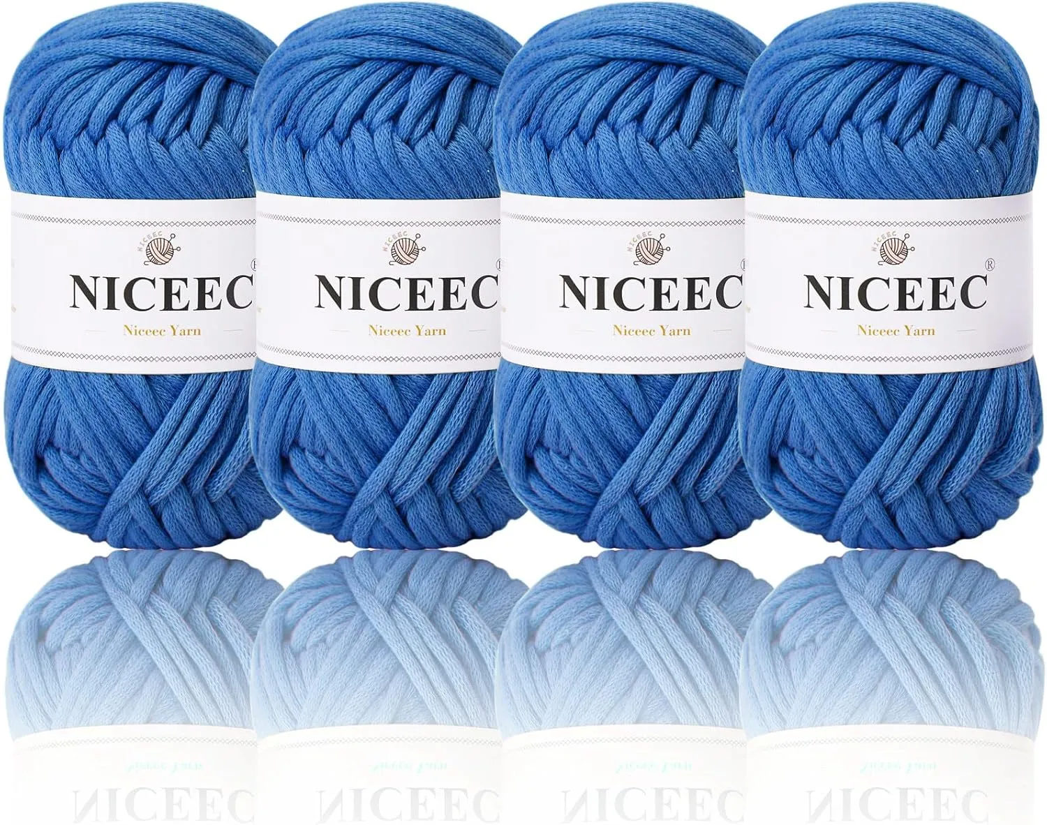 NICEEC 4 Skeins Soft Cotton-Nylon Blend Yarn for Crochet & Knitting - Easy-Use, Beginner Friendly, DIY Craft Yarn - Total Length 220yds (7.1oz) - Blue