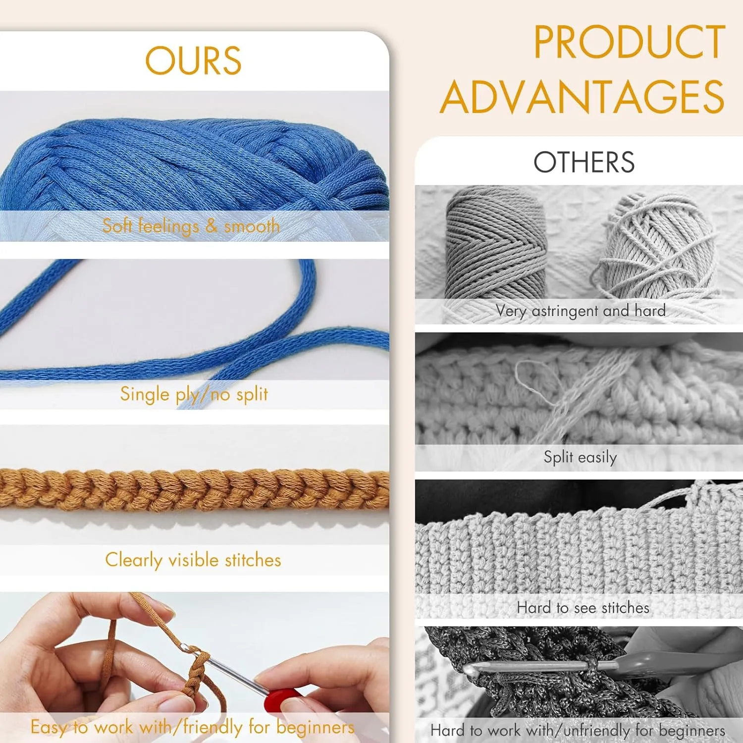 NICEEC 4 Skeins Soft Cotton-Nylon Blend Yarn for Crochet & Knitting - Easy-Use, Beginner Friendly, DIY Craft Yarn - Total Length 220yds (7.1oz) - Blue