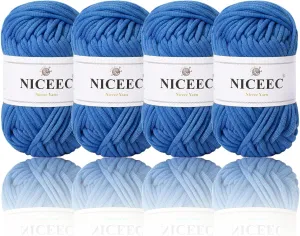 NICEEC 4 Skeins Soft Cotton-Nylon Blend Yarn for Crochet & Knitting - Easy-Use, Beginner Friendly, DIY Craft Yarn - Total Length 220yds (7.1oz) - Blue