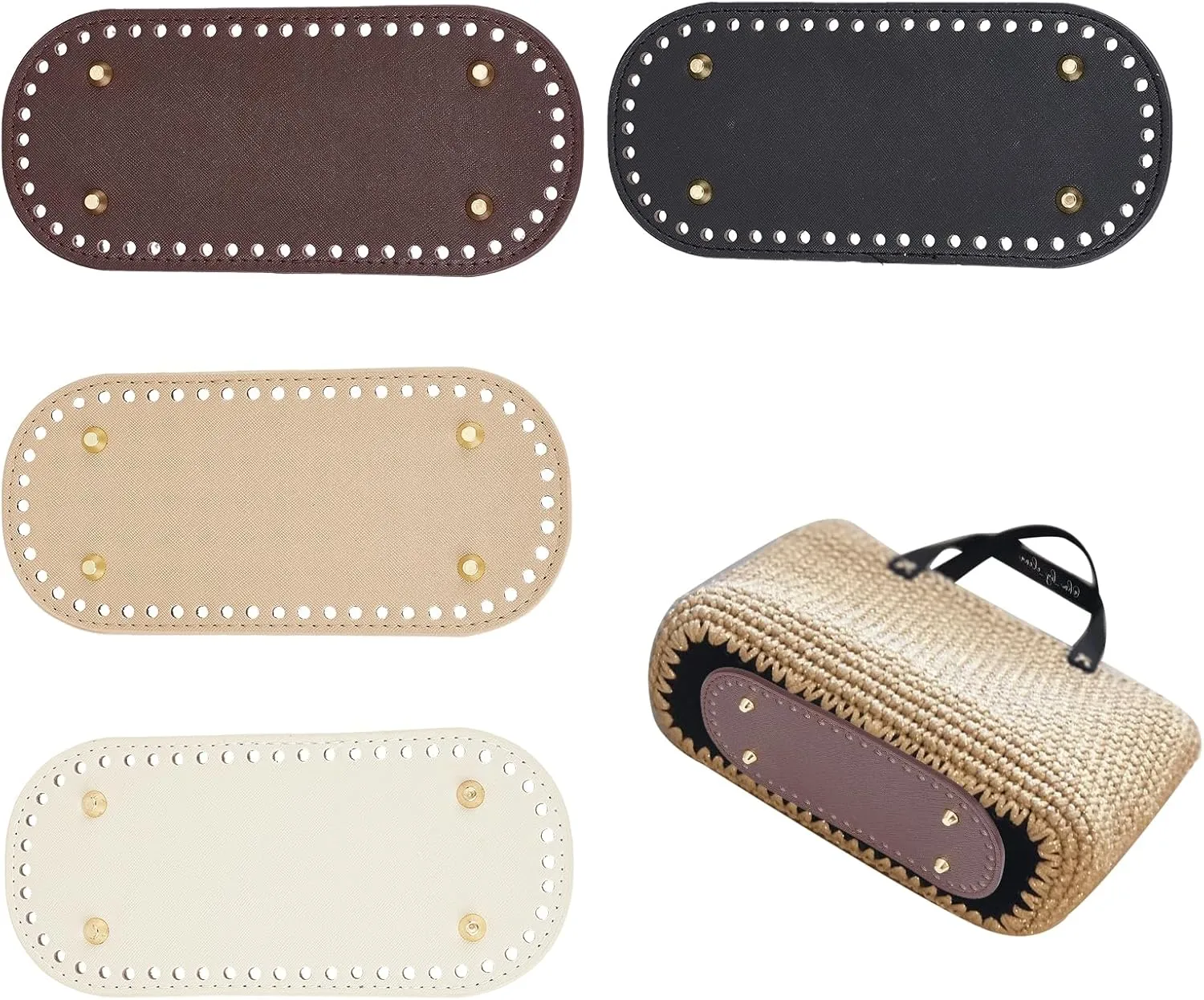NICENEEDED 4 PCS Bag Bases for Crochet, 4 Colors Crochet Bag Bottom Leather Bottom Shaper Pad with Holes for DIY Crochet Bag Shoulder Bags Purse Making