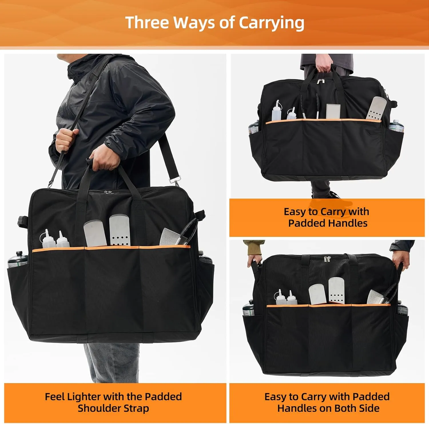 NOELIFE Padded Carry Bag for Blackstone 22 Inch Griddle & 17 Inch Tabletop Griddle with Hood Lid on Stand, 600D Water-resistant Outdoor Grill Carrying Case Fit for Model 1891 & 1814, Black (Bag Only)