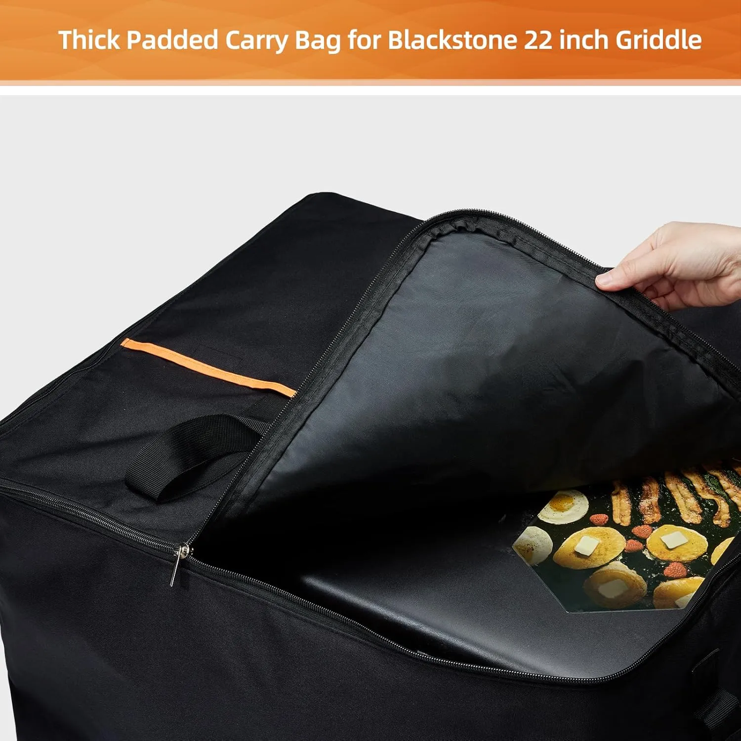NOELIFE Padded Carry Bag for Blackstone 22 Inch Griddle & 17 Inch Tabletop Griddle with Hood Lid on Stand, 600D Water-resistant Outdoor Grill Carrying Case Fit for Model 1891 & 1814, Black (Bag Only)