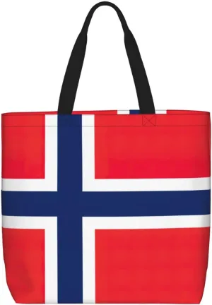 Norwegian flag print Casual tote bag Convenient tote bag with zipper grocery bag outdoor daily travel