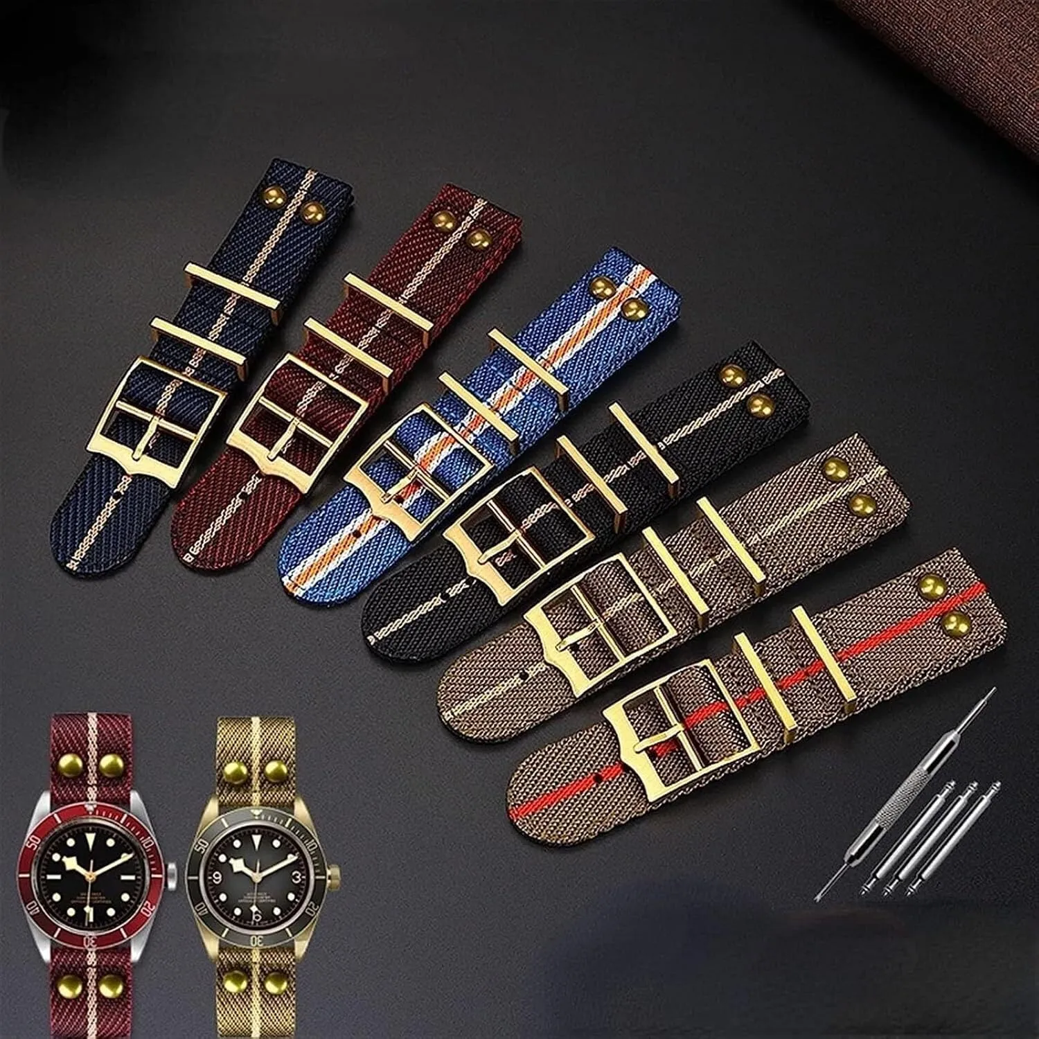 Nylon Fabric Strap For Omega Seamaster 300 Canvas WatchBand 20mm 22mm Rivet Wrist Bracelets
