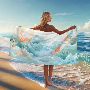 Ocean Wave Microfiber Beach Towel Light Blue Abstract Design Quick Dry Absorbent Sand Free Oversized Lightweight Beach Blanket Vacation Picnic Essentials 62x31 Inch