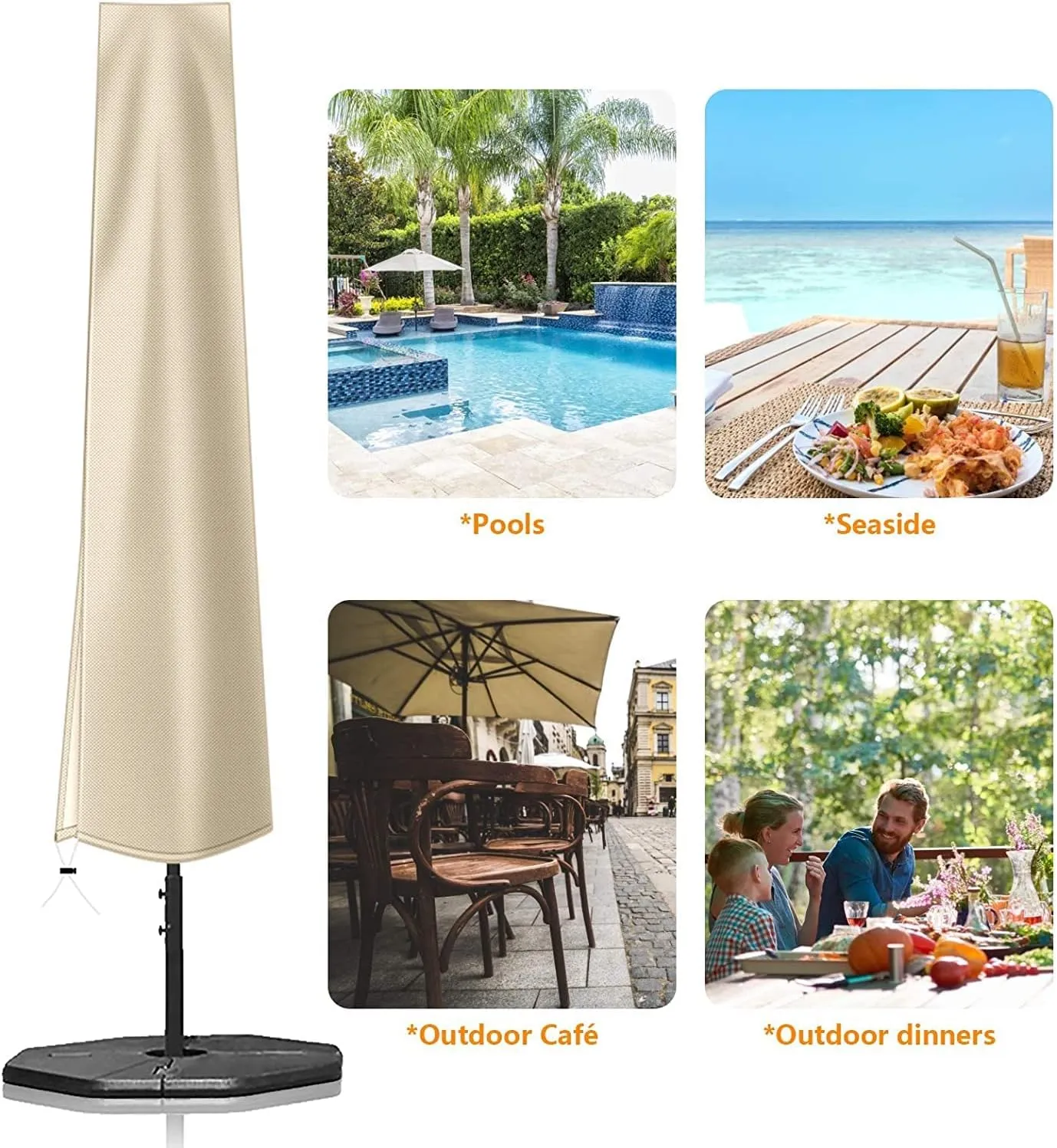 OKPOW Umbrella Cover 420D Oxford Fabric Patio Umbrella Covers Waterproof with Zip, for 9ft to 12ft Garden Outdoor Umbrella (Beige, 3 Pack)