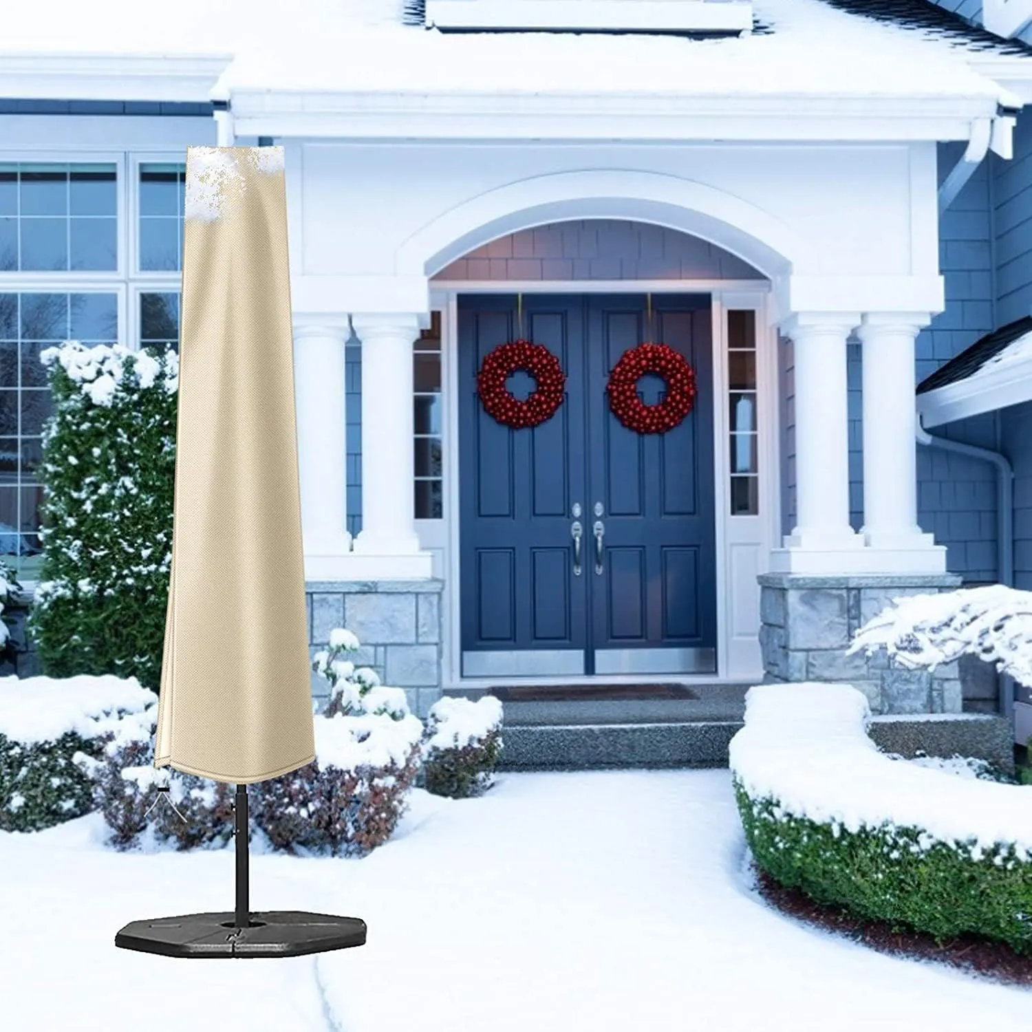 OKPOW Umbrella Cover 420D Oxford Fabric Patio Umbrella Covers Waterproof with Zip, for 9ft to 12ft Garden Outdoor Umbrella (Beige, 3 Pack)